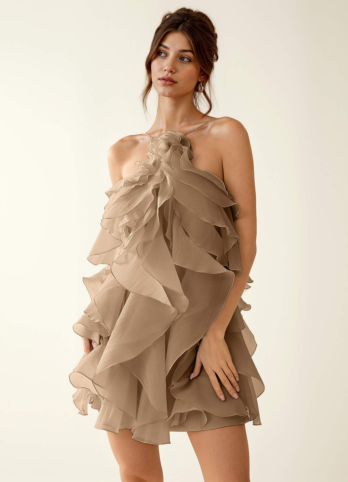 Oliamagn A-Line Mini Halter Ruffle Tulle Prom Dress in Sage