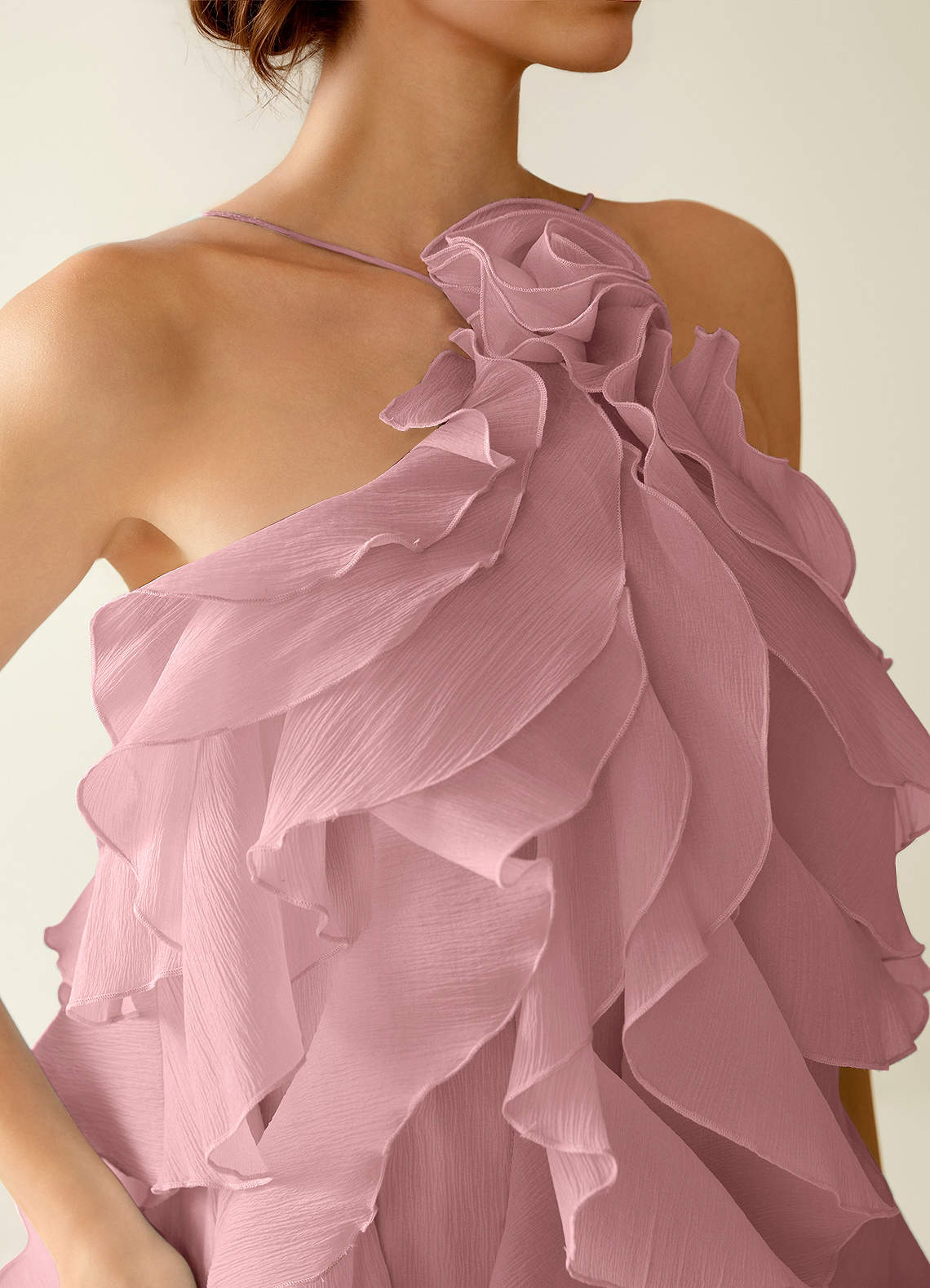 Oliamagn A-Line Mini Halter Ruffle Tulle Prom Dress in Dusty Pink