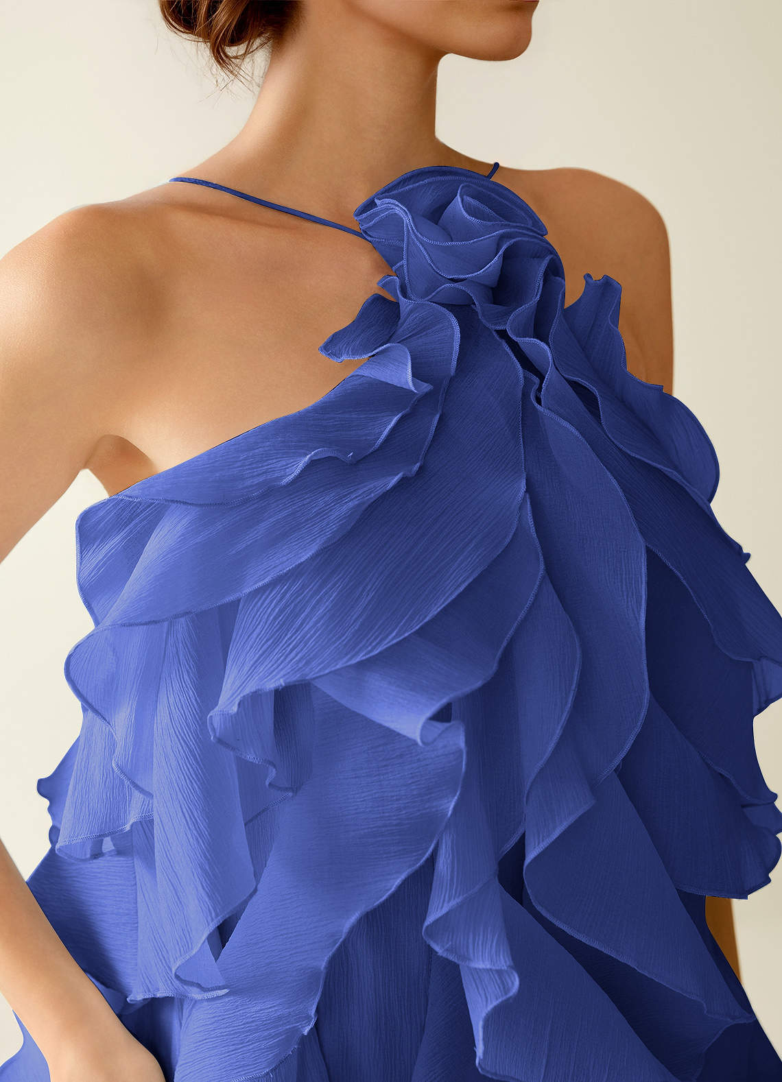 Oliamagn A-Line Mini Halter Ruffle Tulle Prom Dress in Royal Blue