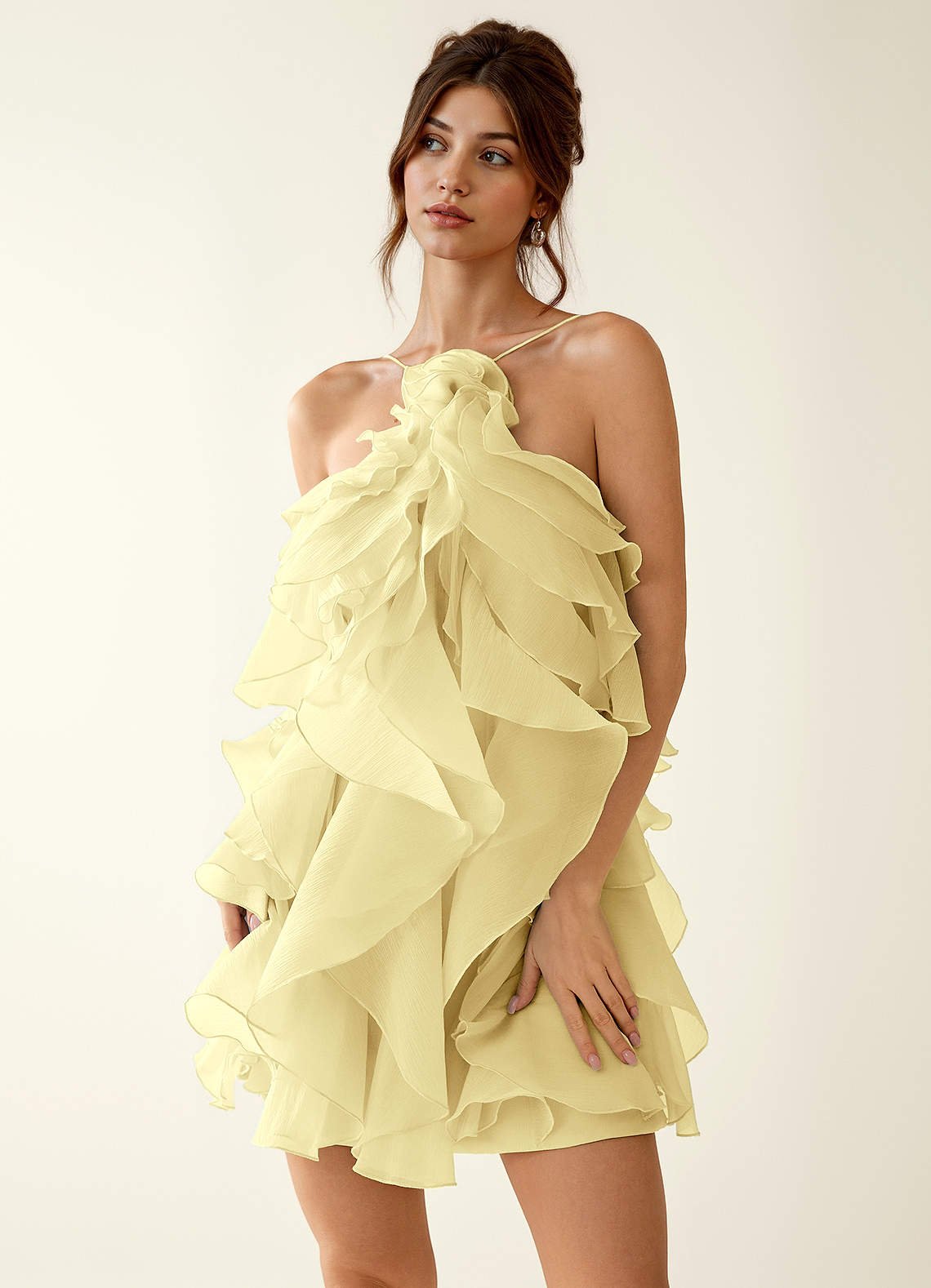 Oliamagn A-Line Mini Halter Ruffle Tulle Prom Dress in Sage