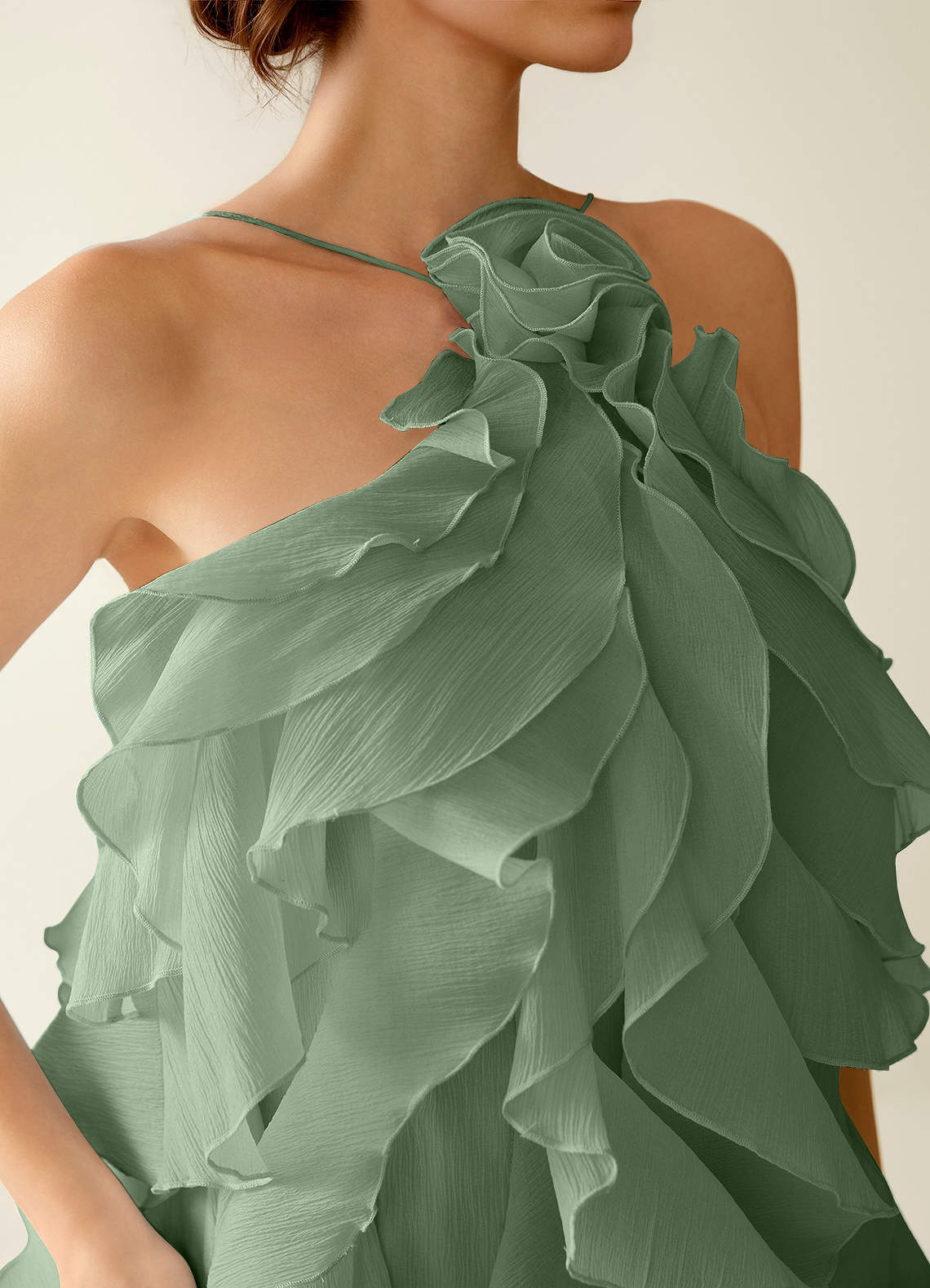 Oliamagn A-Line Mini Halter Ruffle Tulle Prom Dress in Sage