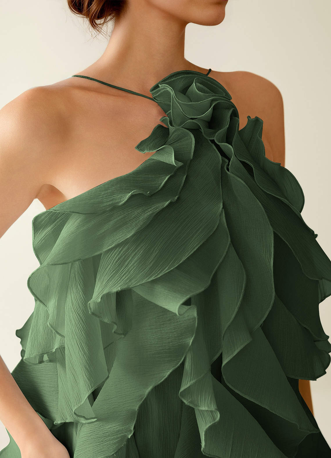 Oliamagn A-Line Mini Halter Ruffle Tulle Prom Dress in Dark Green