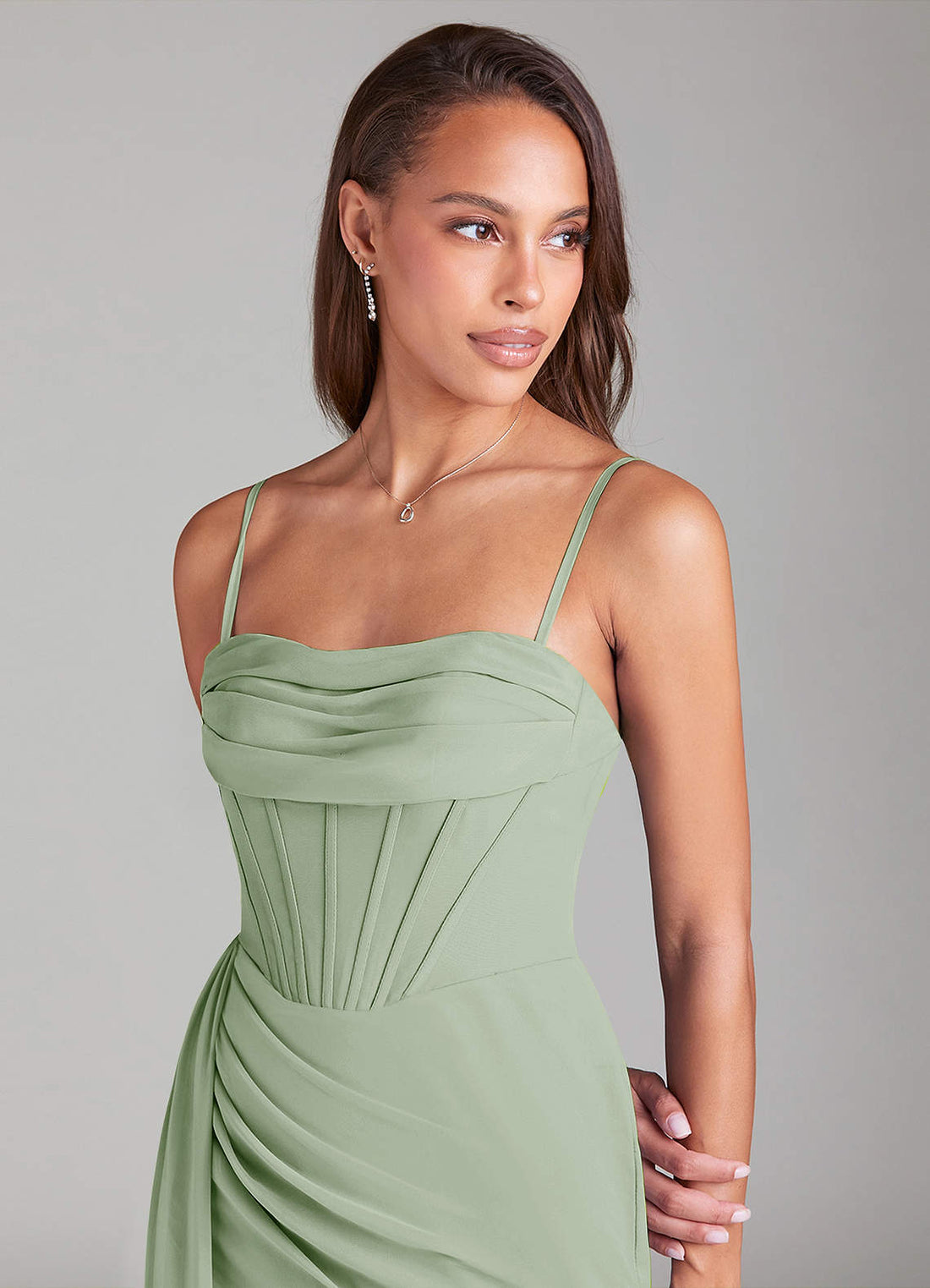 Amyra Sheath Off-the-Shoulder Chiffon Bridesmaid Dress in Dusty Sage