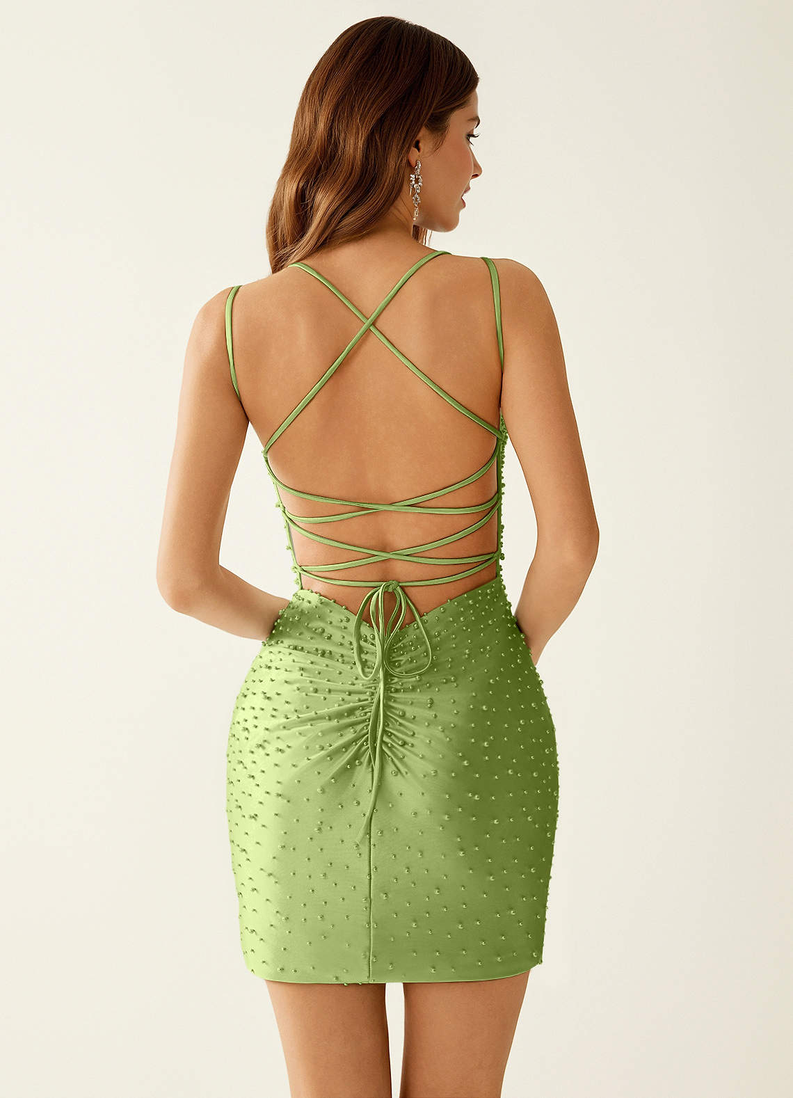 Ophelie Mermaid V-Neck Stretch Satin Prom Dress in Dusty Green