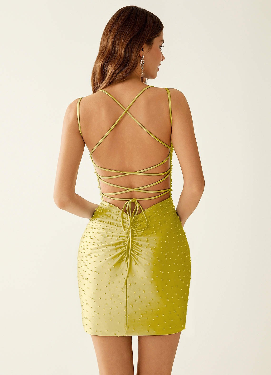 Ophelie Mermaid V-Neck Stretch Satin Prom Dress in Lemon Sorbet