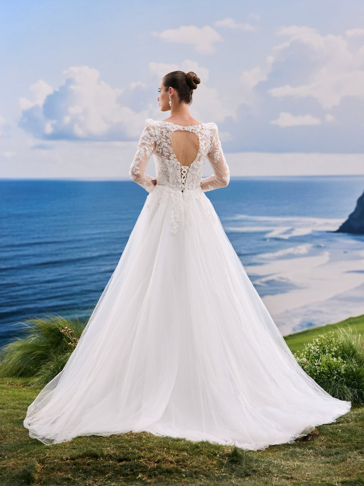 Oralie white wedding dress, back view
