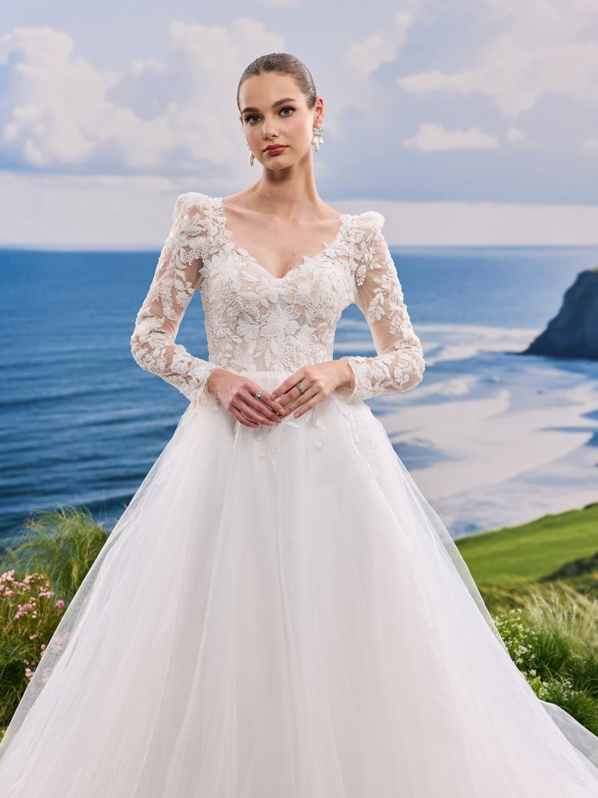Oralie white wedding dress, detail and alternate angle