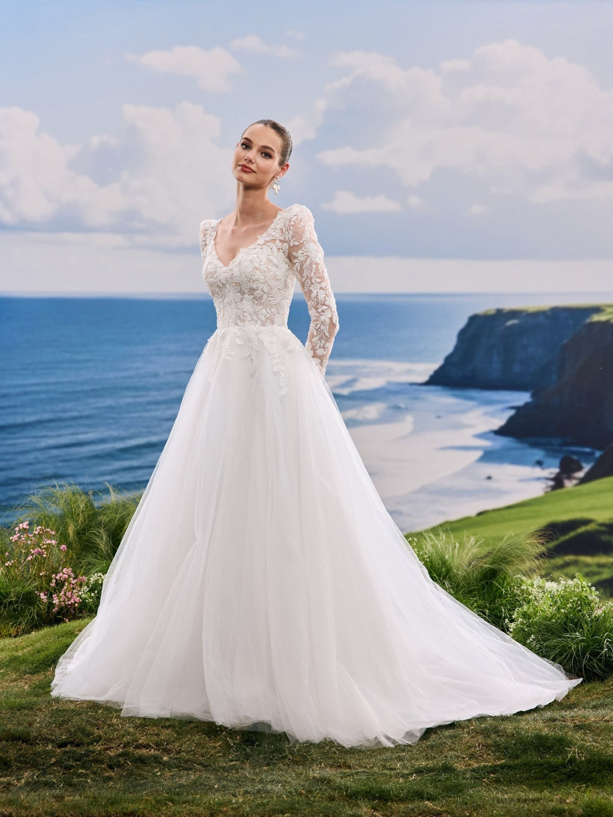 Oralie white wedding dress, detail and alternate angle