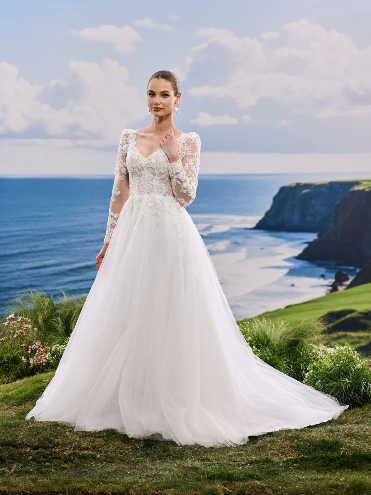 Oralie white wedding dress, detail and alternate angle