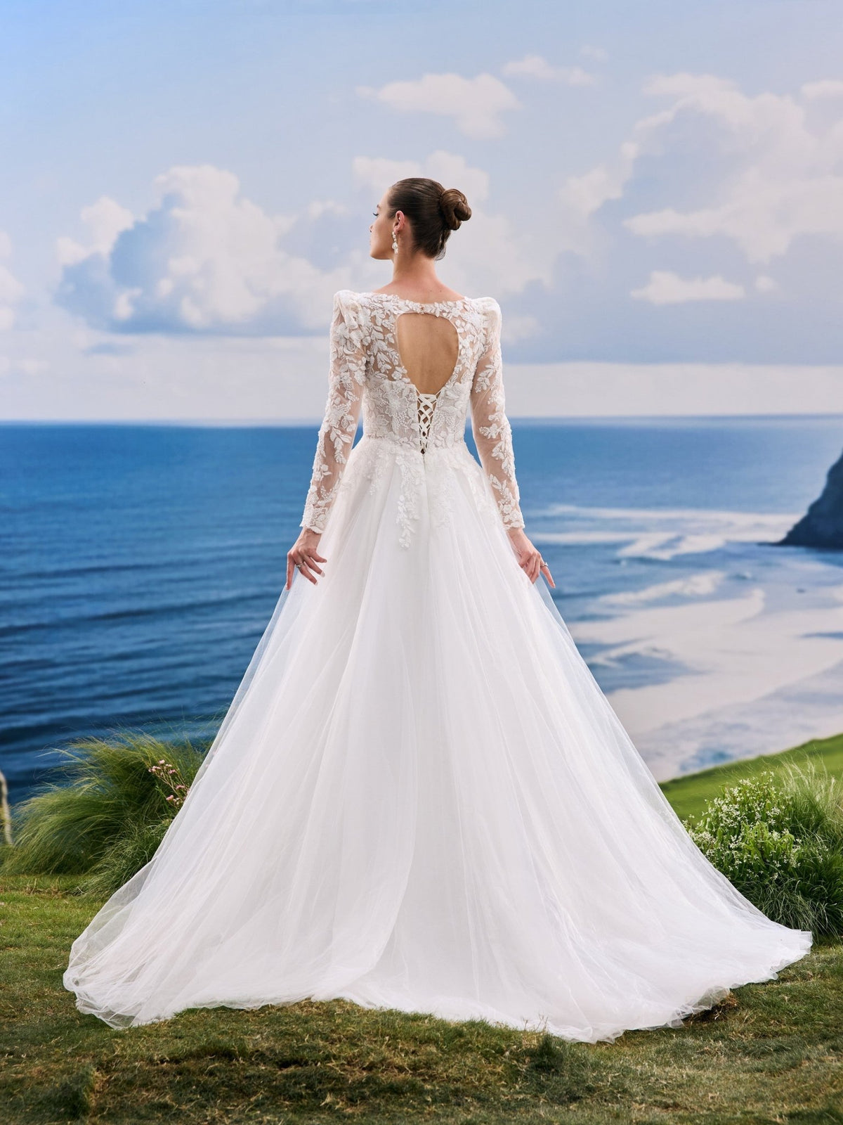 Oralie white wedding dress, back view