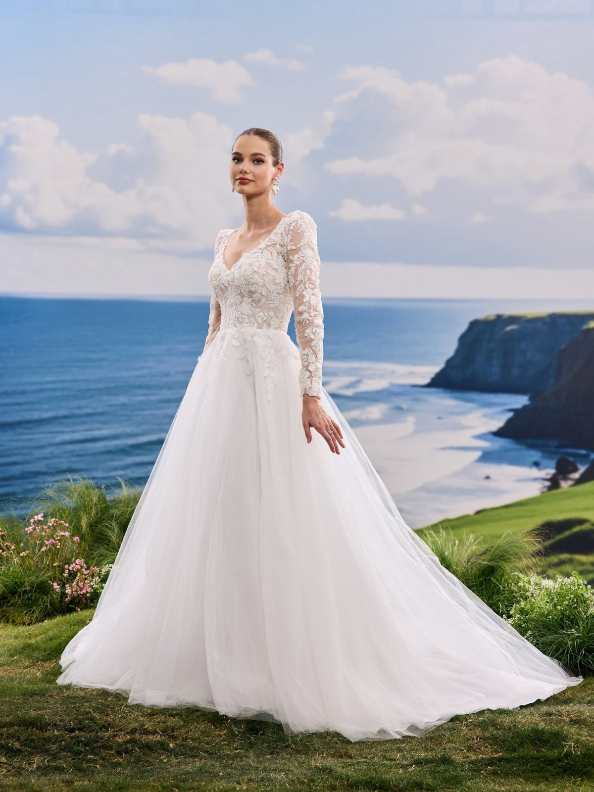 Oralie white wedding dress, detail and alternate angle