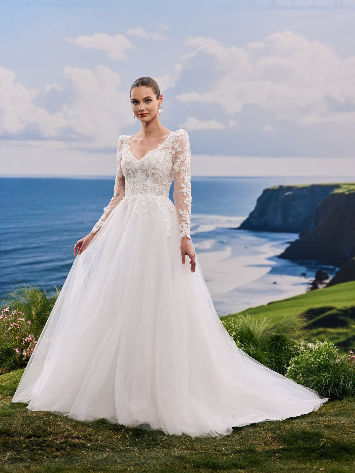 Oralie white wedding dress, detail and alternate angle