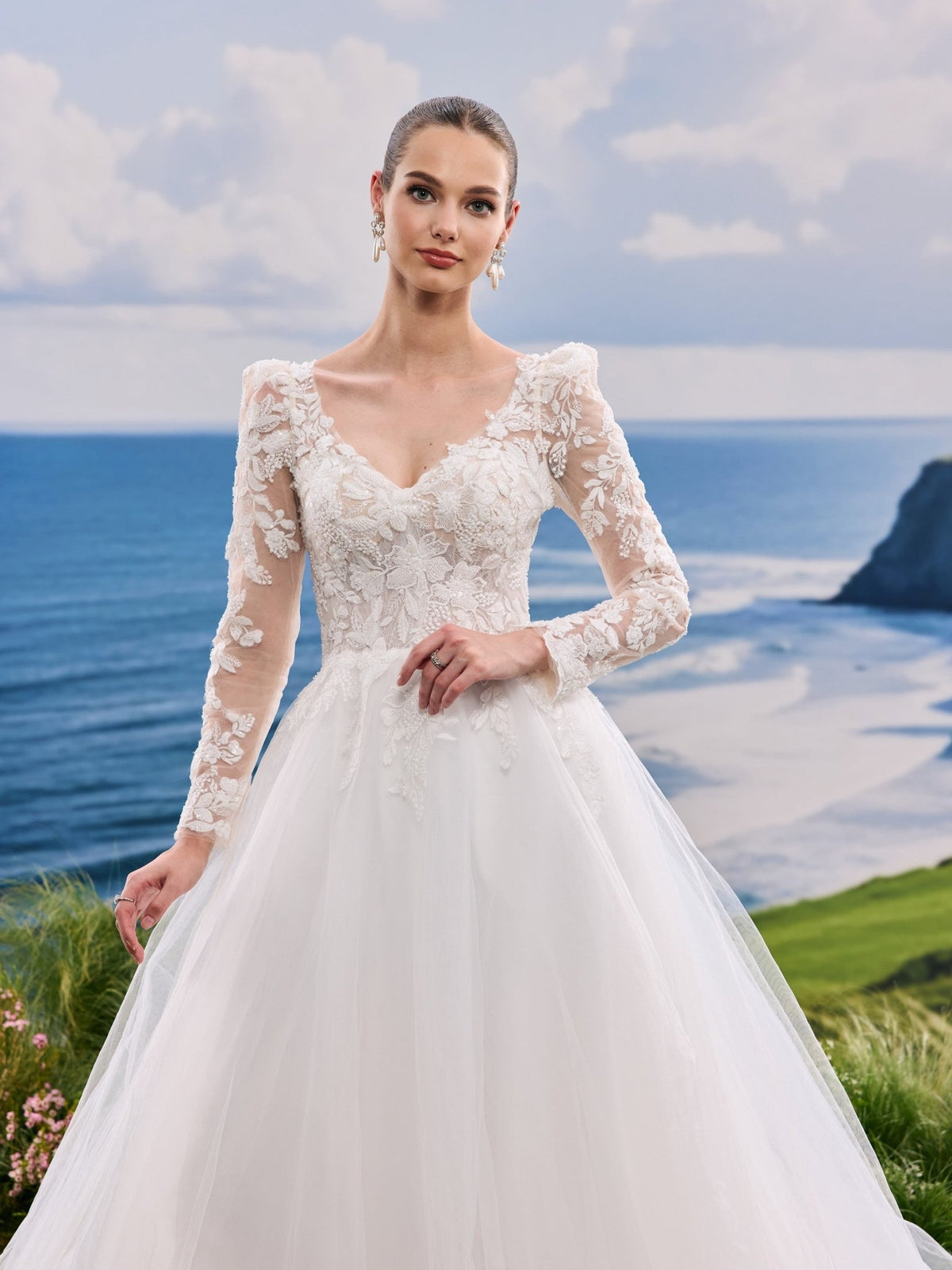 Oralie white wedding dress, detail and alternate angle