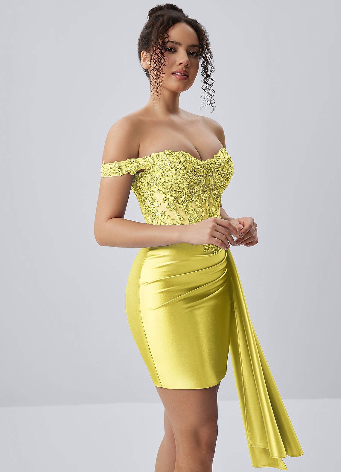 Oralien Bodycon Mini Off-the-Shoulder Satin Prom Dress in Plum