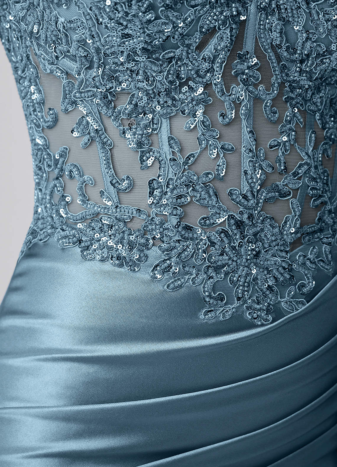 Oralien Bodycon Mini Off-the-Shoulder Satin Prom Dress in dusty blue