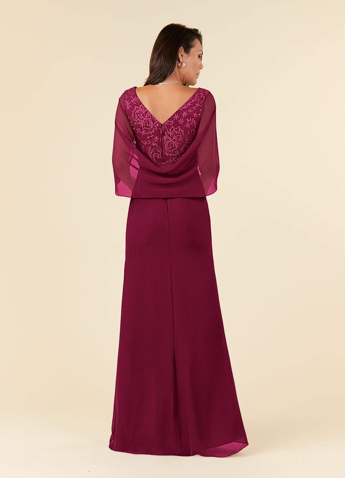 Laina Mermaid V-Neck Chiffon and Lace Mother of the Bride Dress in Burgundy