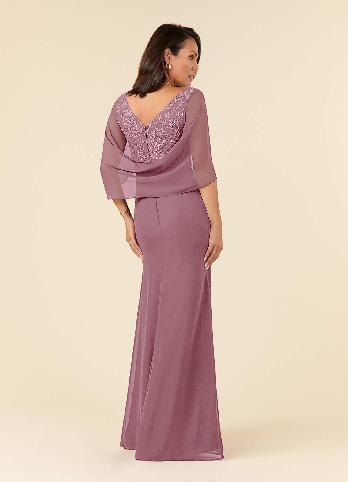 Laina Mermaid V-Neck Chiffon and Lace Mother of the Bride Dress in Vintage Mauve