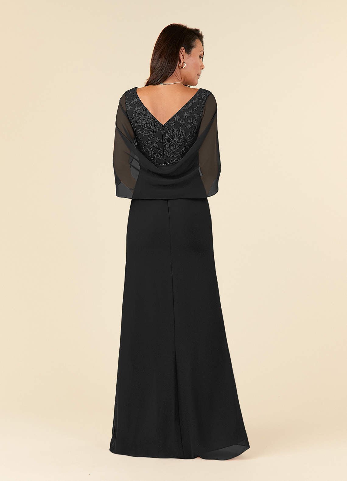 Laina Mermaid V-Neck Chiffon and Lace Mother of the Bride Dress in black