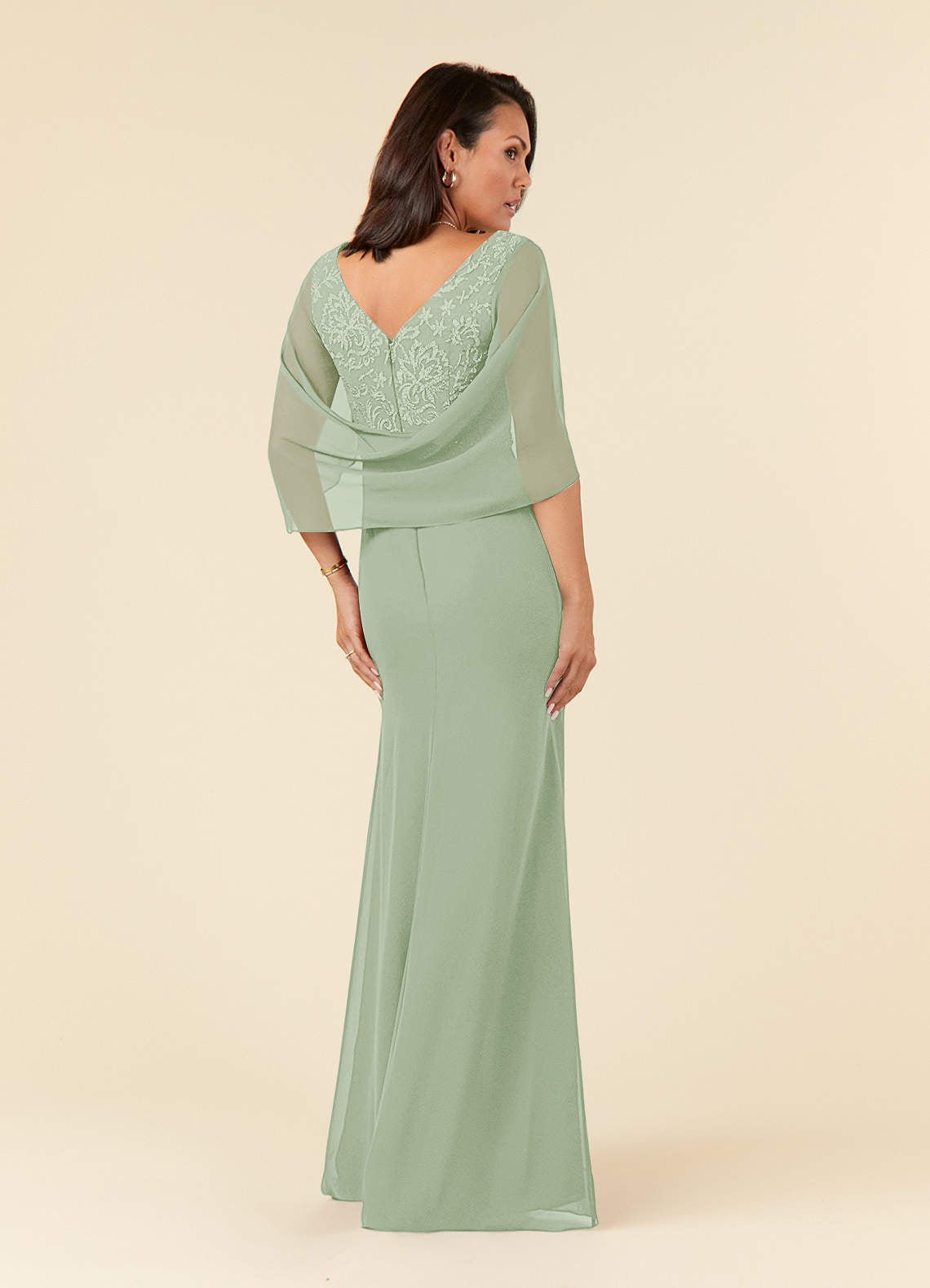 Laina Mermaid V-Neck Chiffon and Lace Mother of the Bride Dress in Dusty Sage