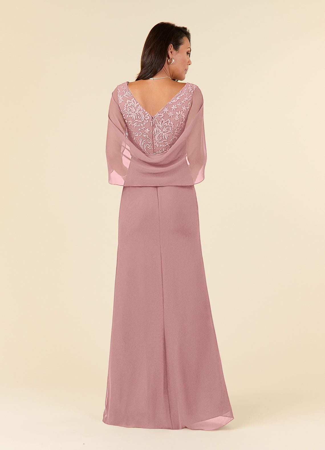 Laina Mermaid V-Neck Chiffon and Lace Mother of the Bride Dress in Dusty Rose