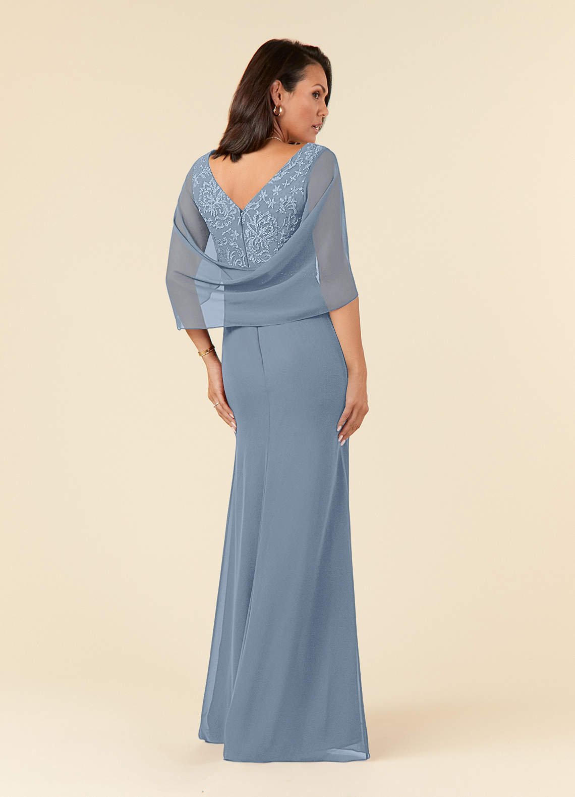 Laina Mermaid V-Neck Chiffon and Lace Mother of the Bride Dress in dusty blue