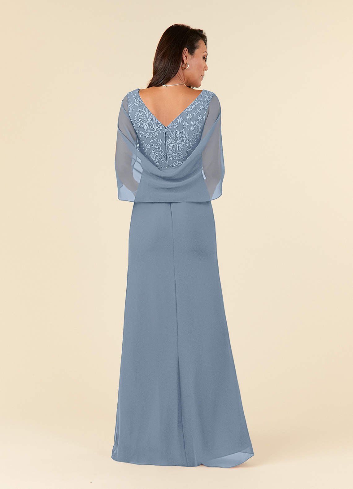 Laina Mermaid V-Neck Chiffon and Lace Mother of the Bride Dress in dusty blue