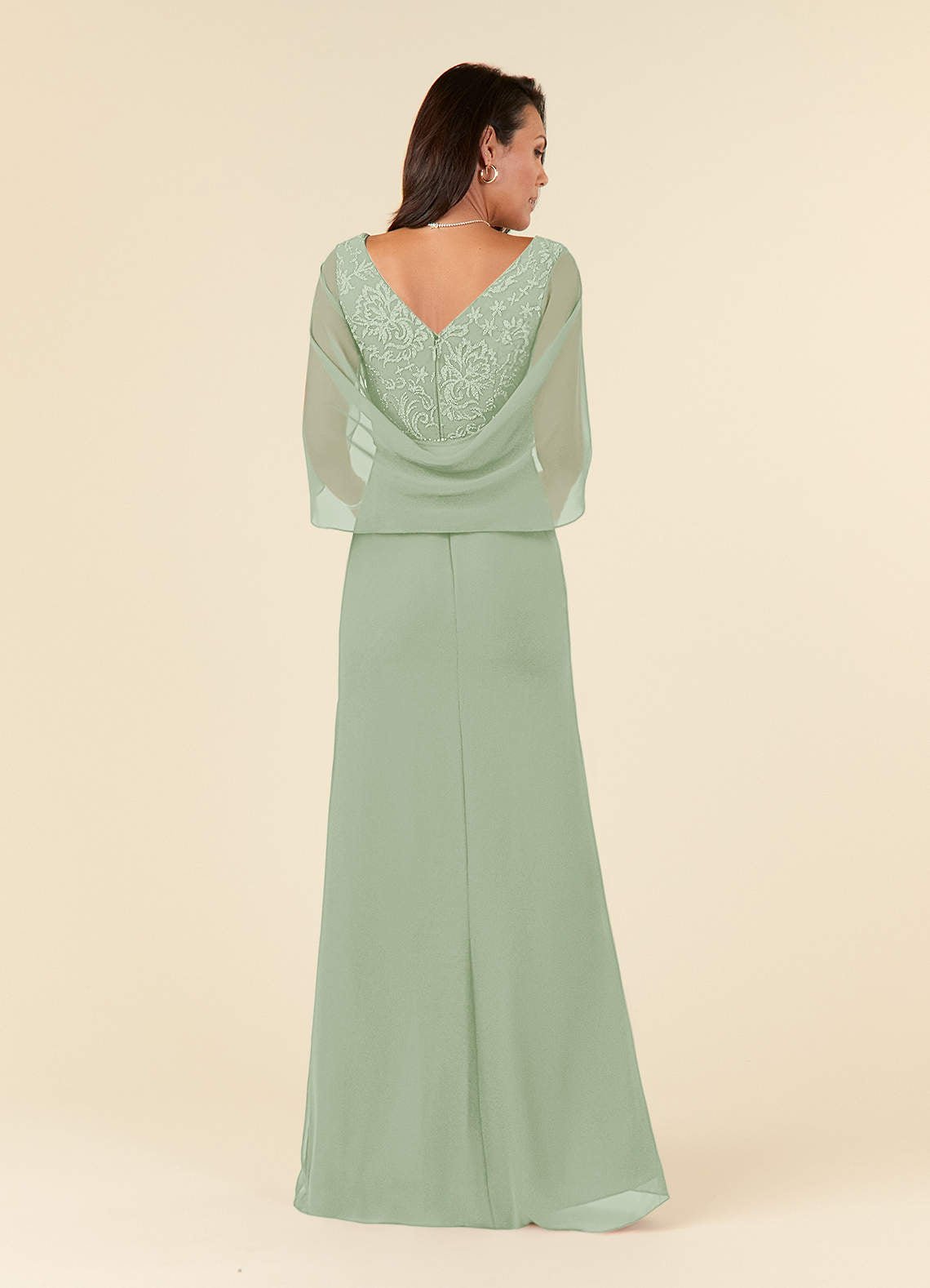 Laina Mermaid V-Neck Chiffon and Lace Mother of the Bride Dress in Dusty Sage
