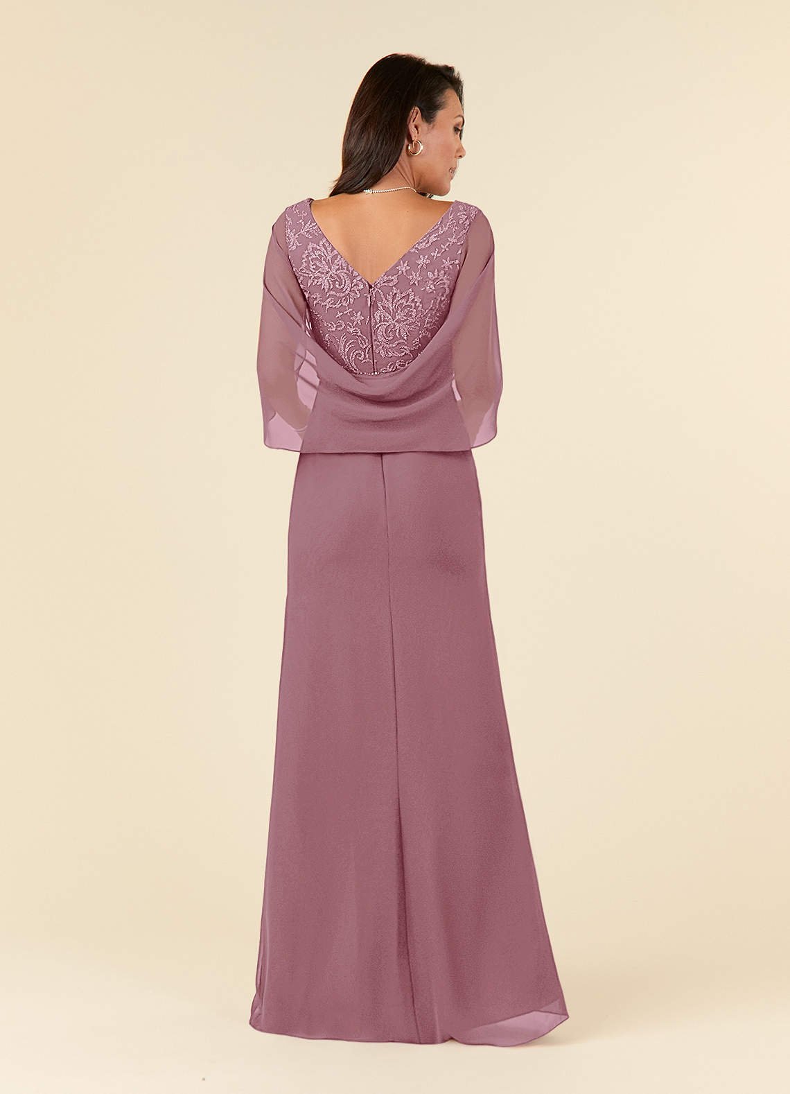 Laina Mermaid V-Neck Chiffon and Lace Mother of the Bride Dress in Vintage Mauve