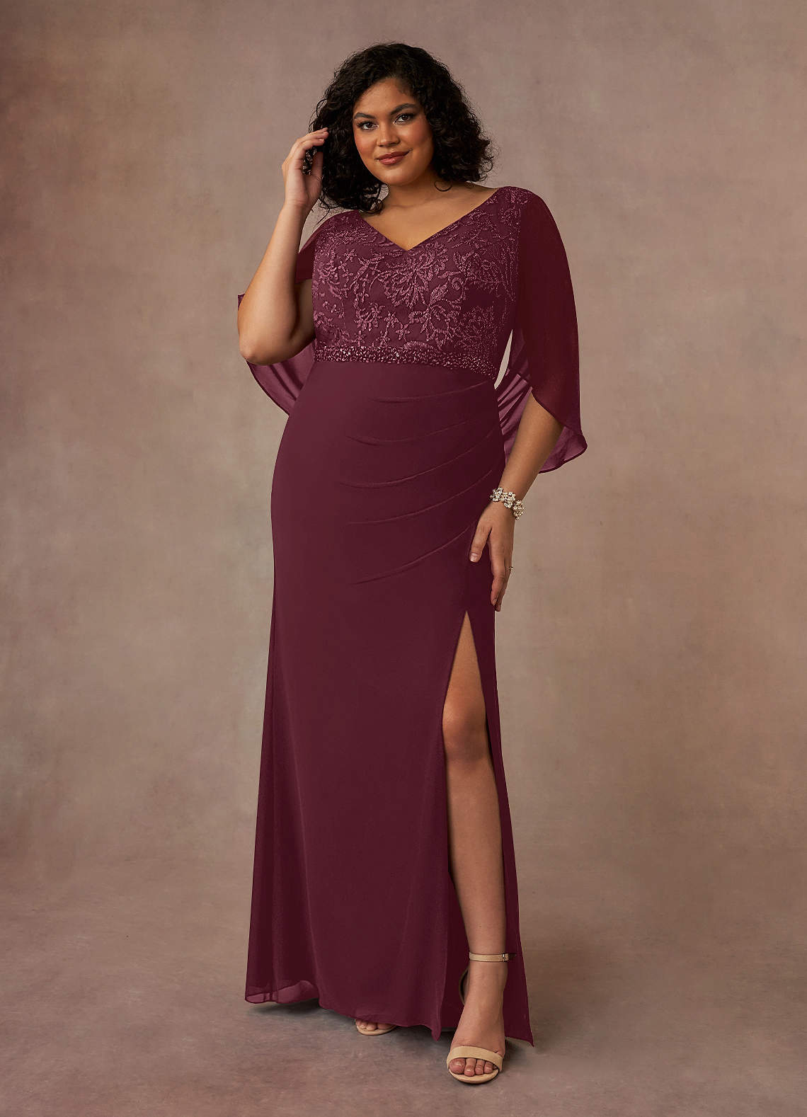 Laina Mermaid V-Neck Chiffon and Lace Mother of the Bride Dress