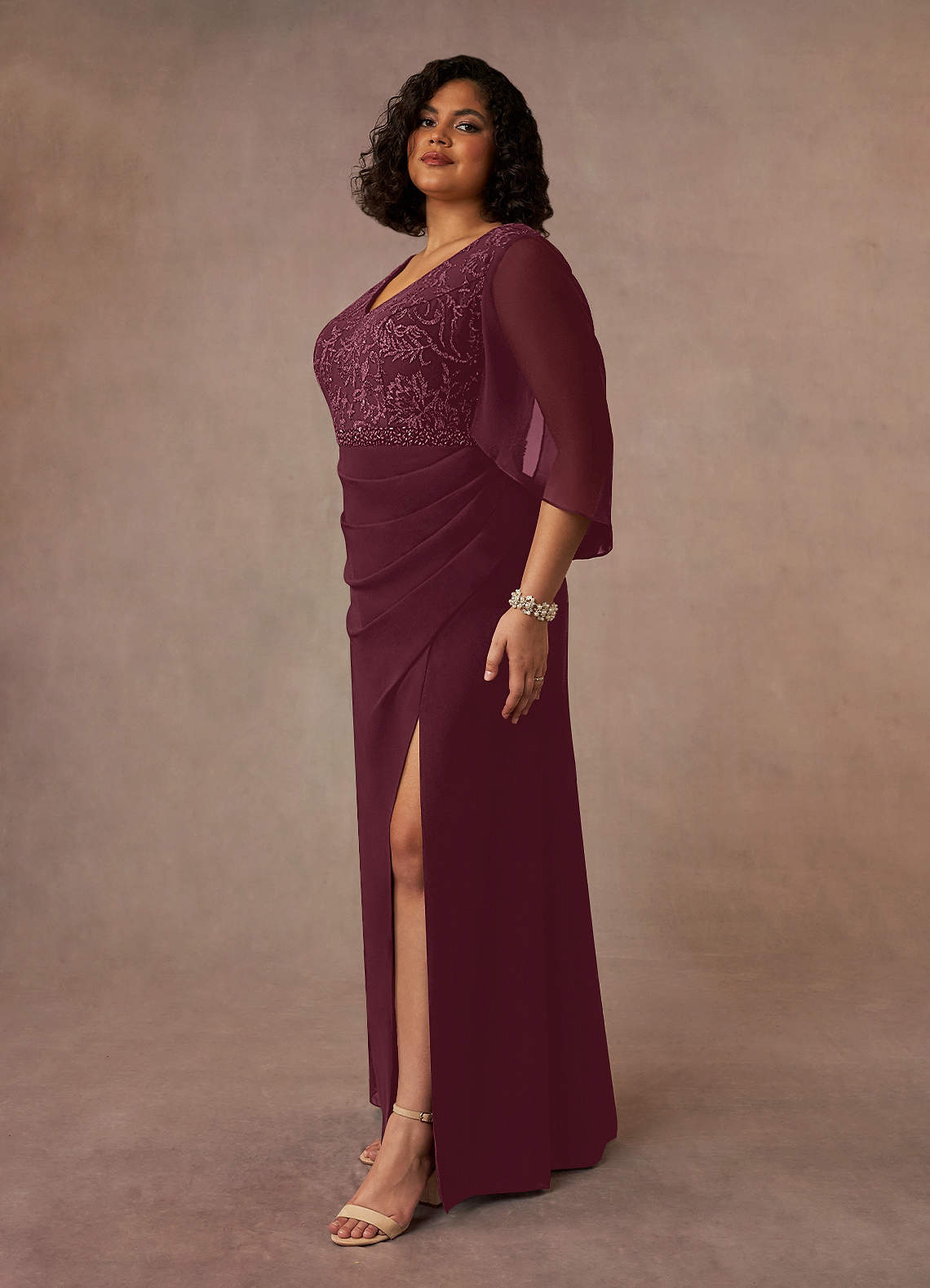 Laina Mermaid V-Neck Chiffon and Lace Mother of the Bride Dress