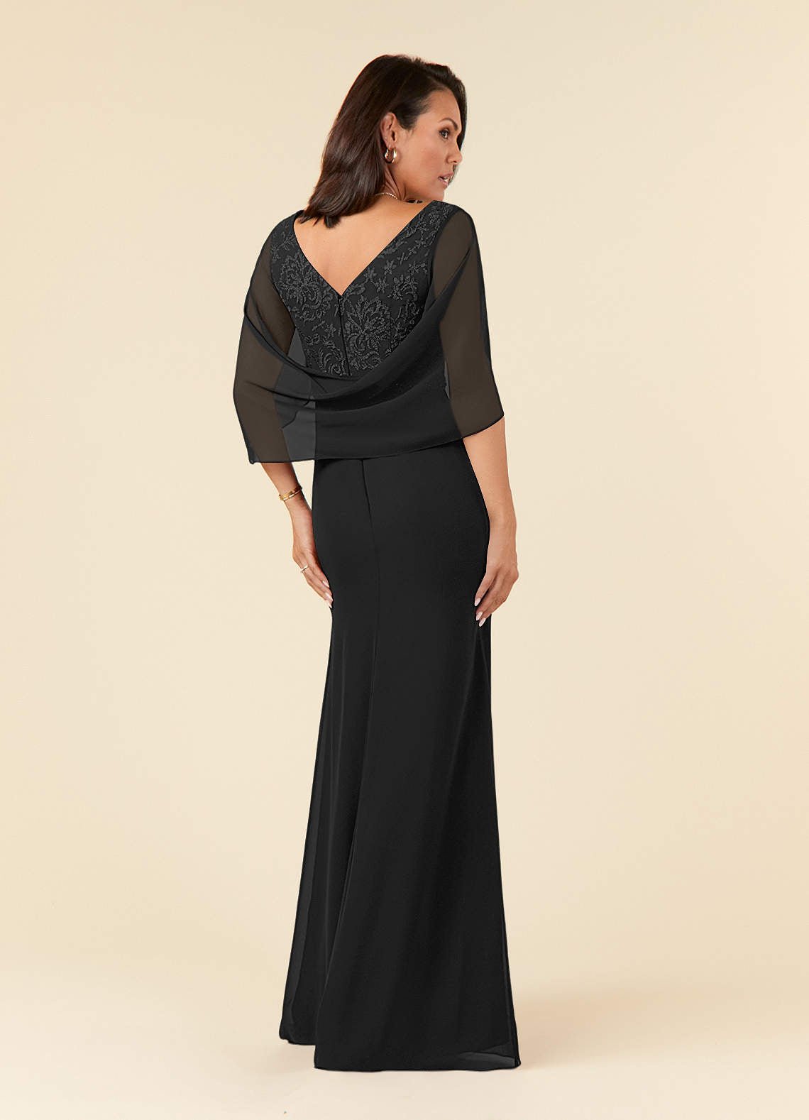 Laina Mermaid V-Neck Chiffon and Lace Mother of the Bride Dress in black