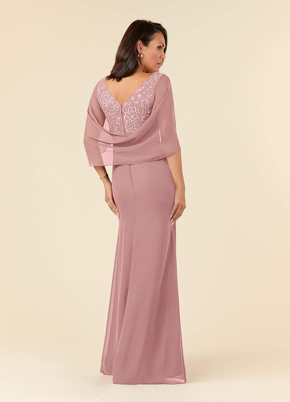 Laina Mermaid V-Neck Chiffon and Lace Mother of the Bride Dress in Dusty Rose