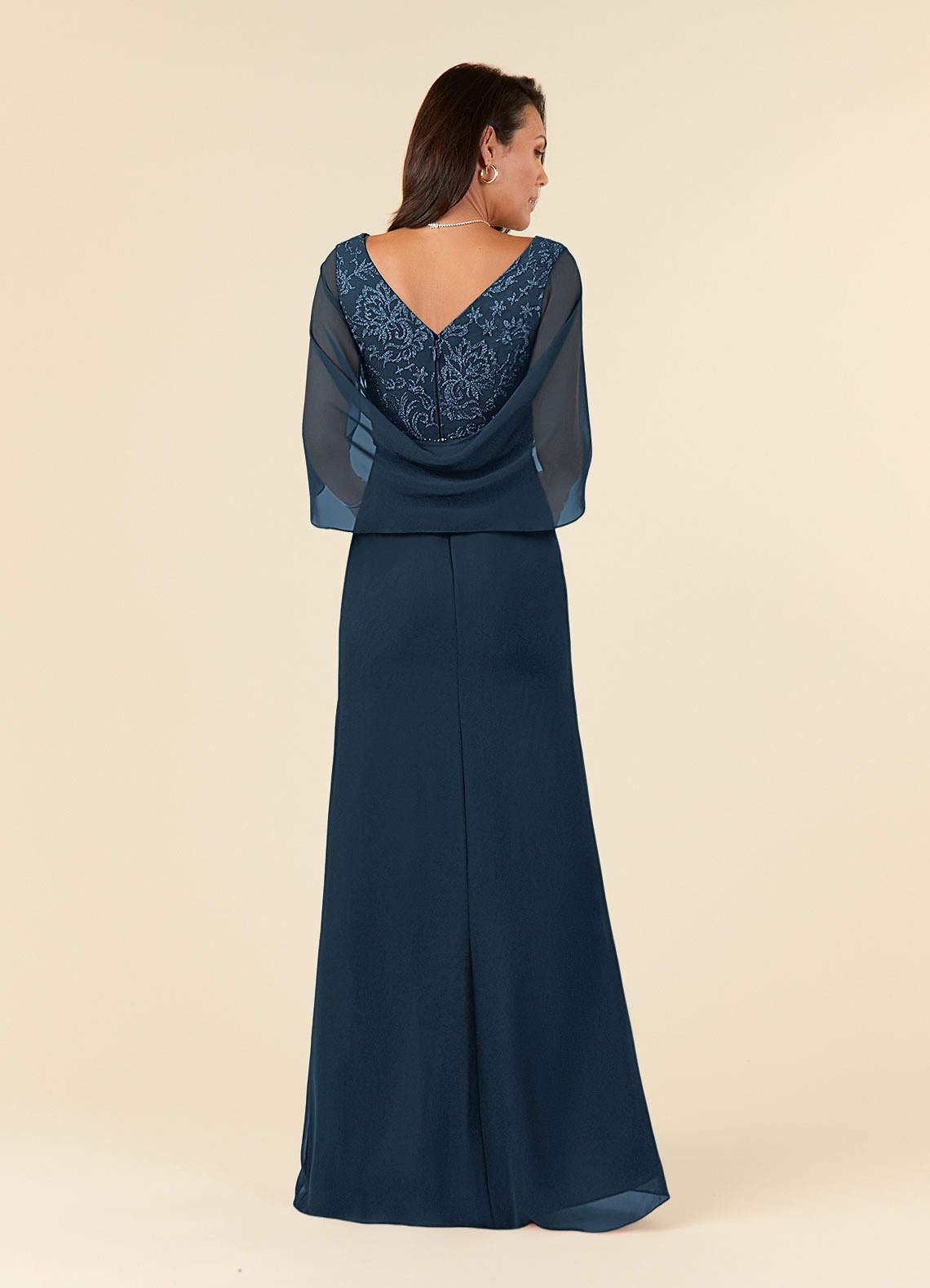 Laina Mermaid V-Neck Chiffon and Lace Mother of the Bride Dress in Dark Navy