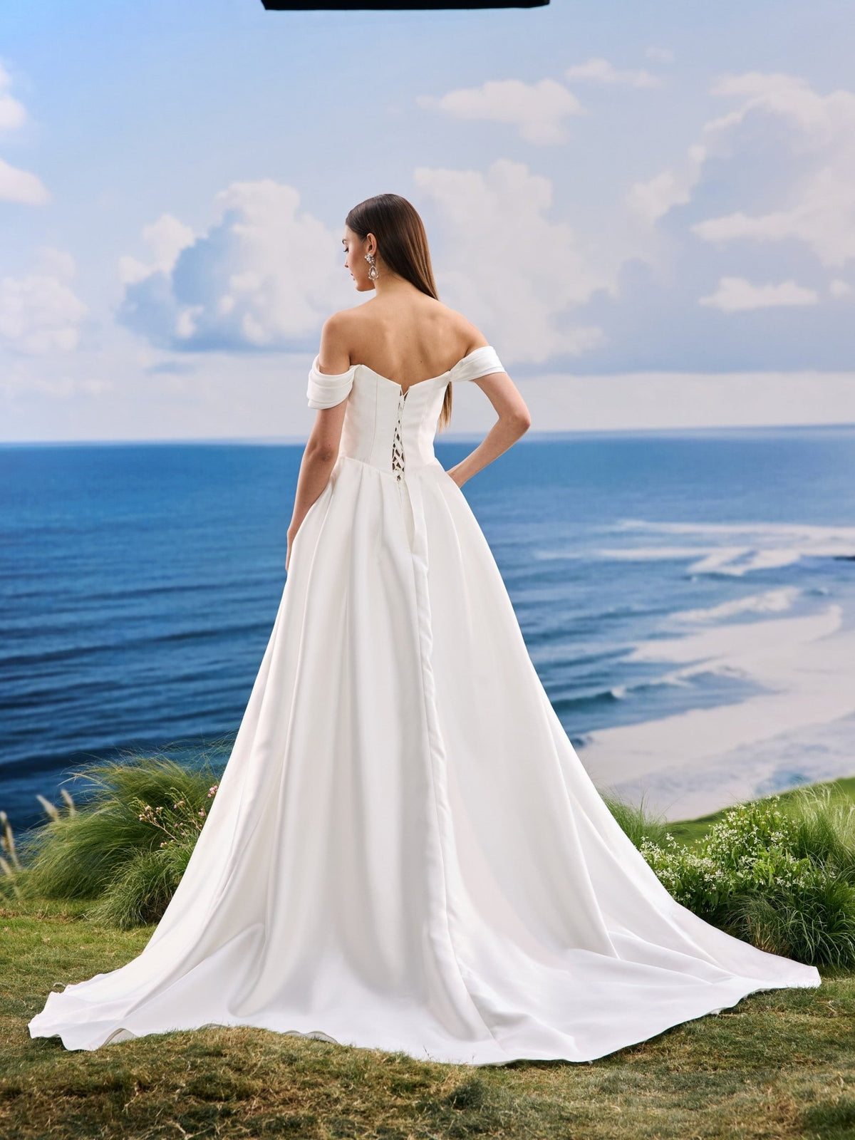 Orlina satin wedding dress - back view