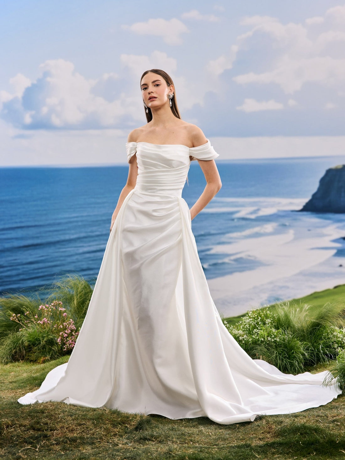 Orlina satin wedding dress - front view