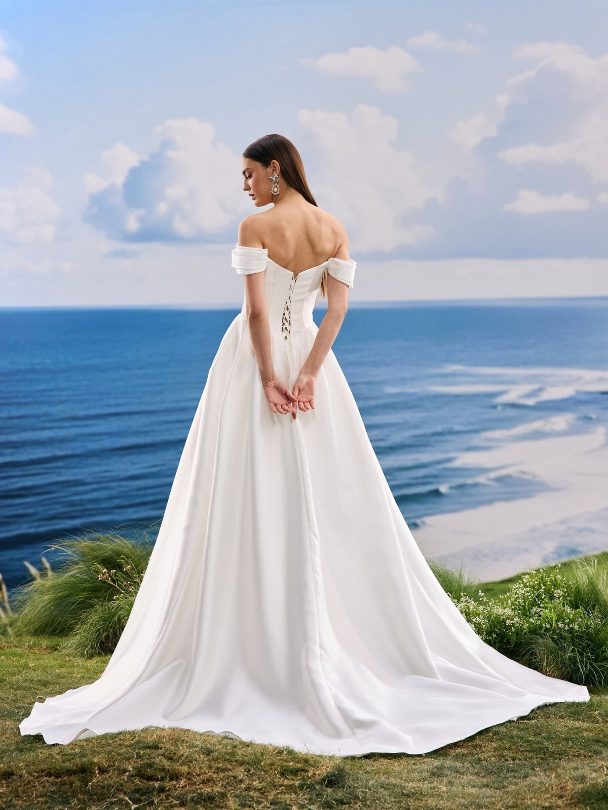 Orlina satin wedding dress - back view