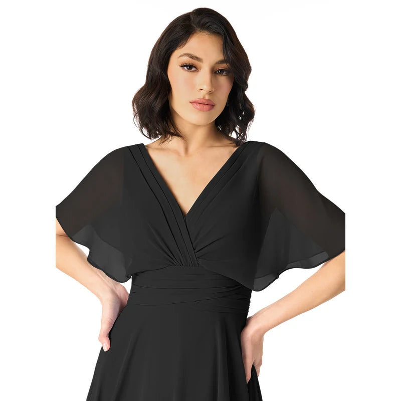 Pamela A-Line V-Neck Chiffon Bridesmaid Dress in black - additional view 1