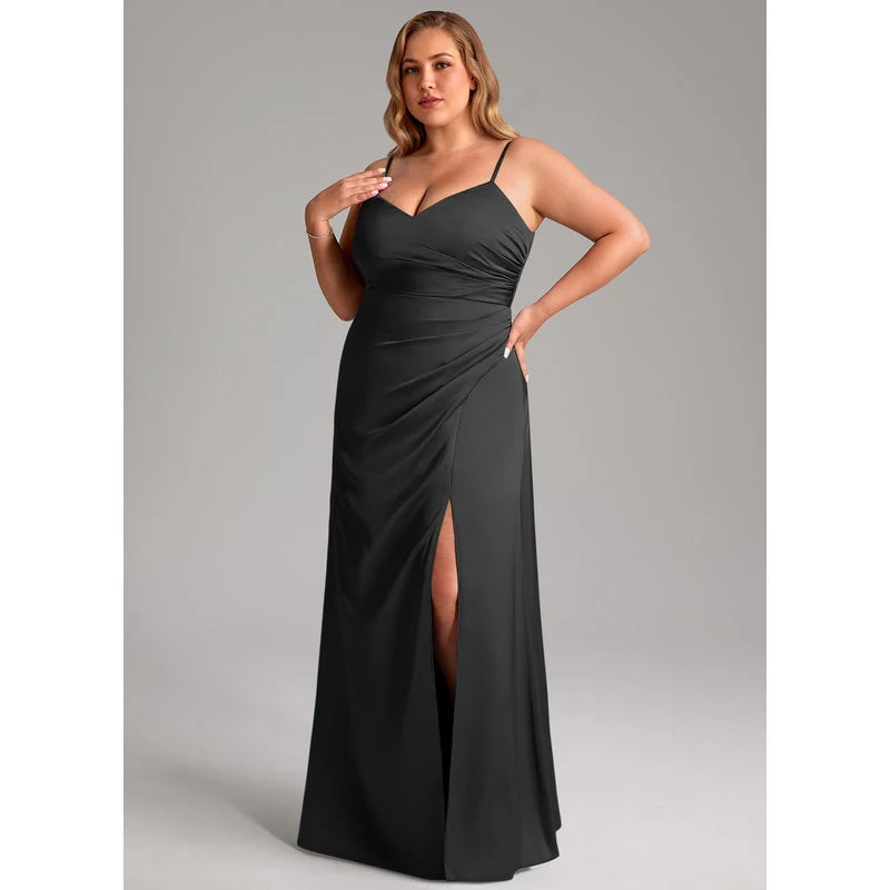 Waverly A-Line V-Neck Stretch Satin Bridesmaid Dress in black - additional view 11