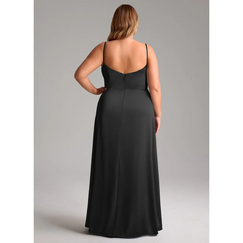 Waverly A-Line V-Neck Stretch Satin Bridesmaid Dress in black - additional view 12