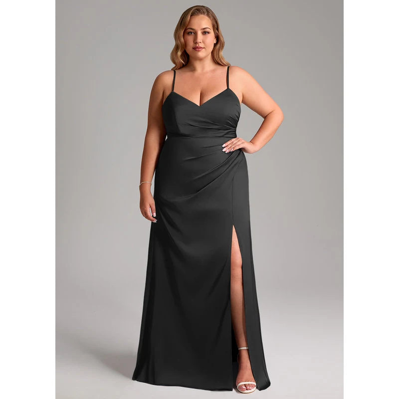 Waverly A-Line V-Neck Stretch Satin Bridesmaid Dress in black - additional view 13