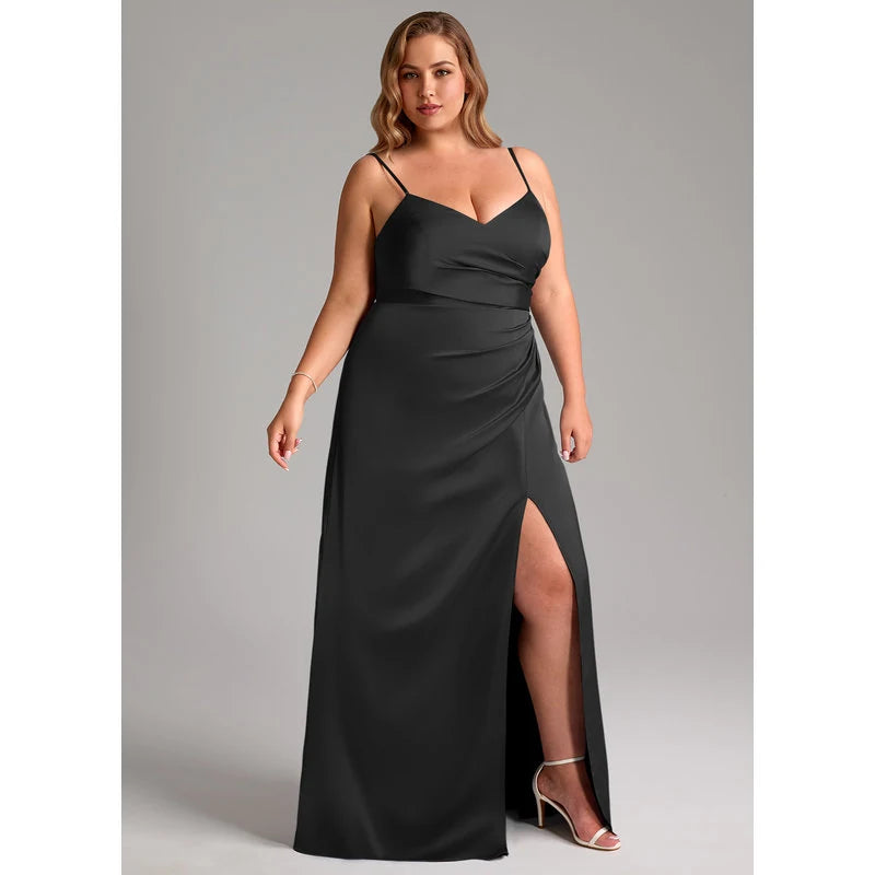 Waverly A-Line V-Neck Stretch Satin Bridesmaid Dress in black - additional view 14