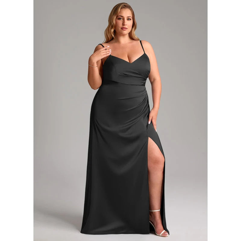 Waverly A-Line V-Neck Stretch Satin Bridesmaid Dress in black - additional view 15