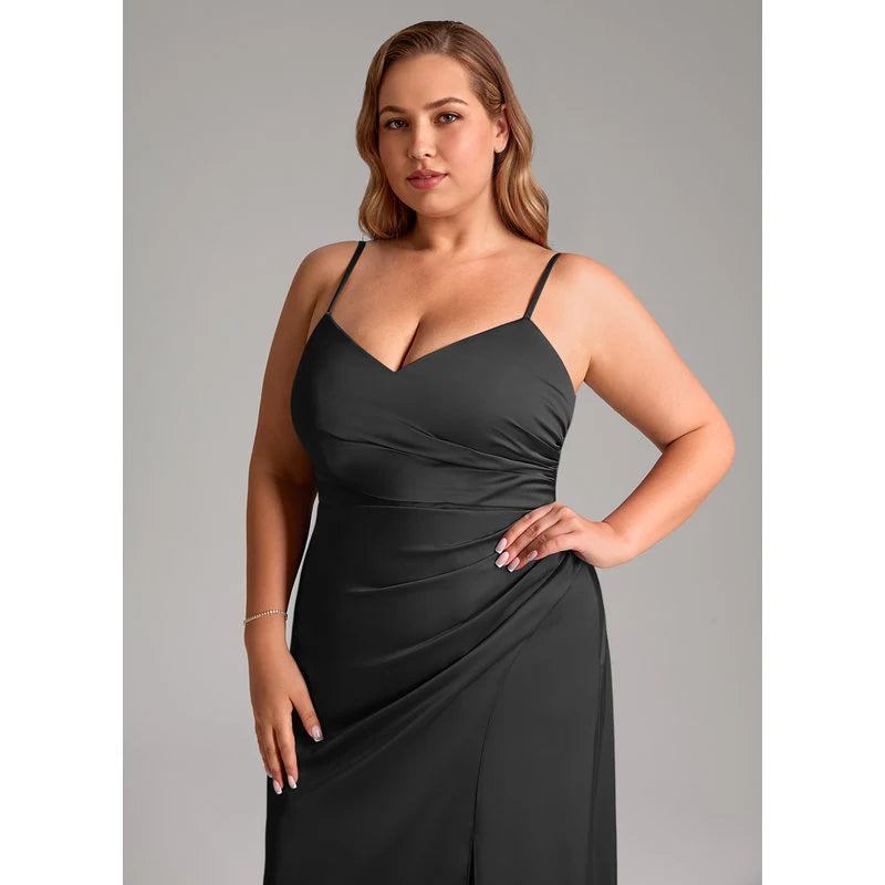 Waverly A-Line V-Neck Stretch Satin Bridesmaid Dress in black - additional view 16