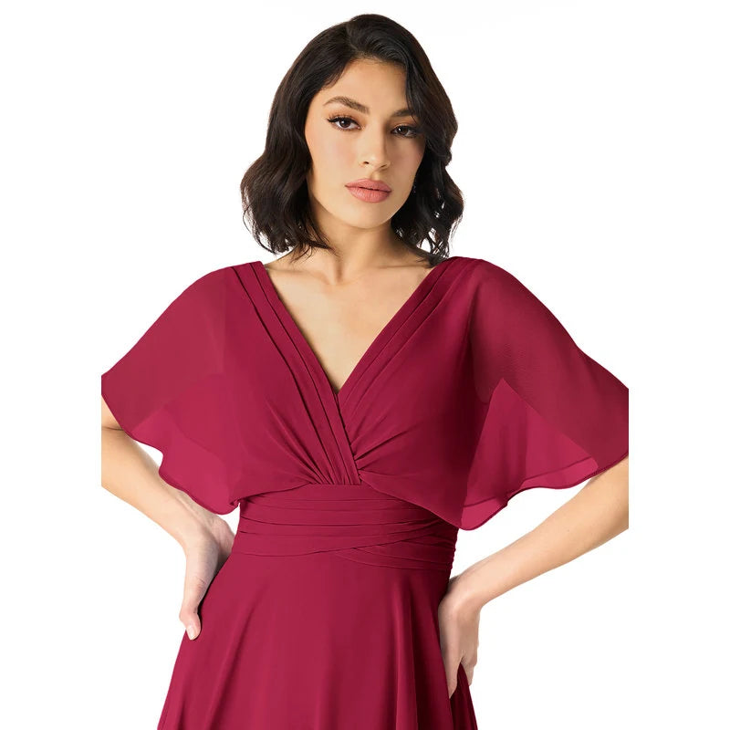 Pamela A-Line V-Neck Chiffon Bridesmaid Dress in Burgundy - additional view 17