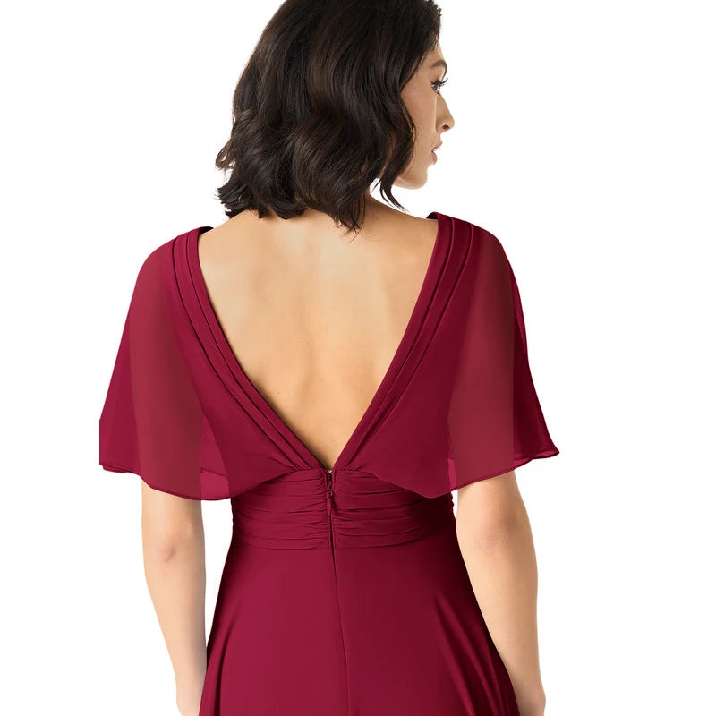 Pamela A-Line V-Neck Chiffon Bridesmaid Dress in Burgundy - additional view 18