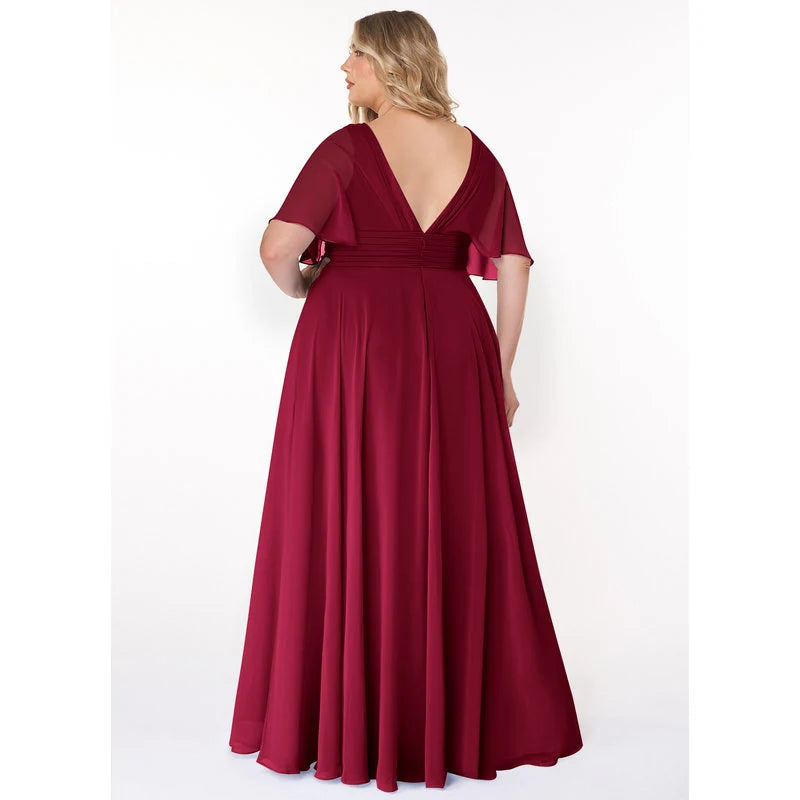 Pamela A-Line V-Neck Chiffon Bridesmaid Dress in Burgundy - additional view 20