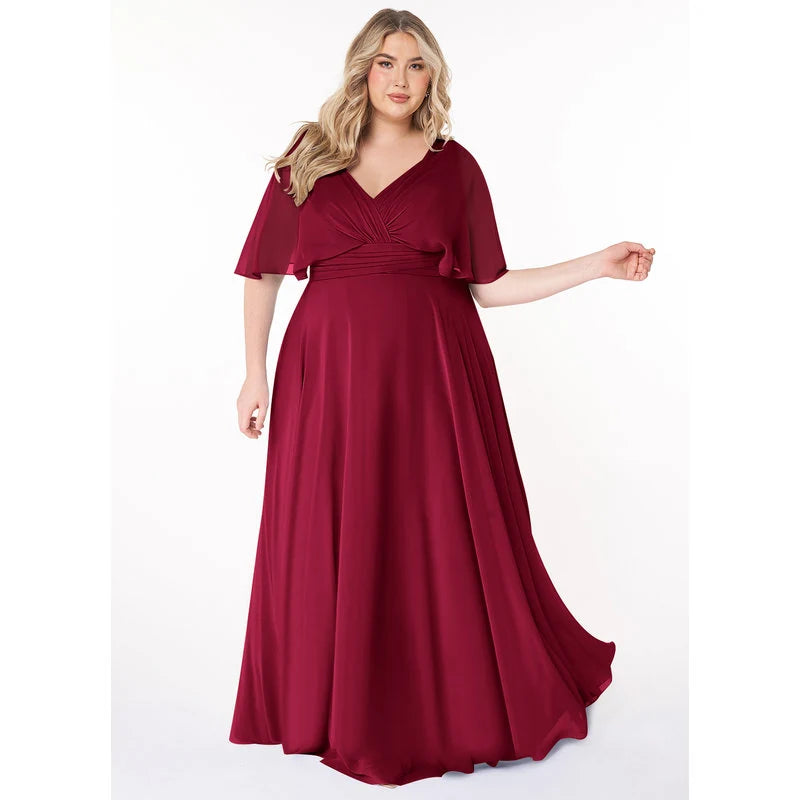 Pamela A-Line V-Neck Chiffon Bridesmaid Dress in Burgundy - additional view 21