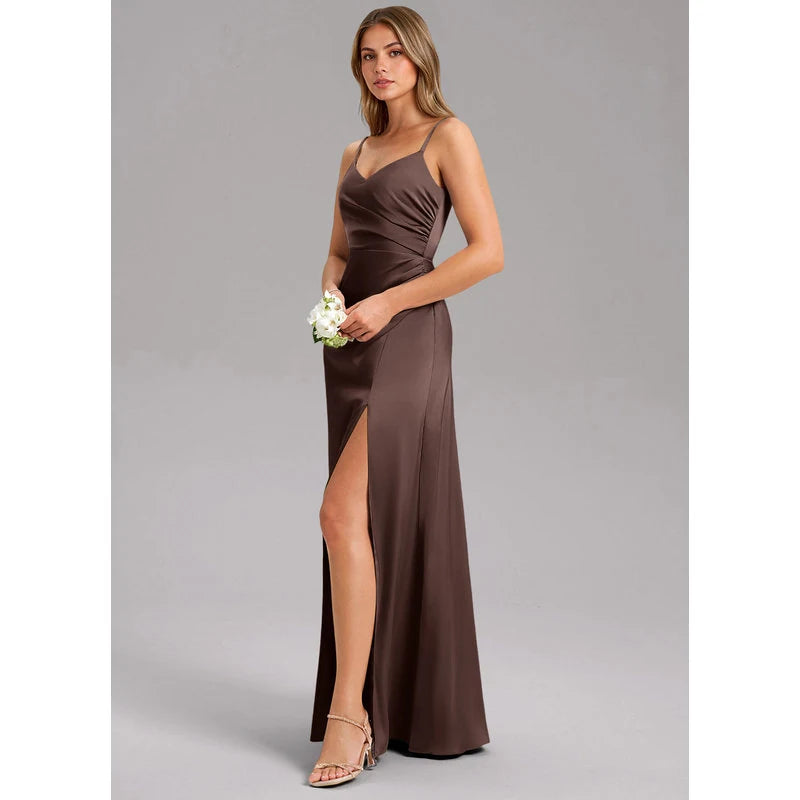 Waverly A-Line V-Neck Stretch Satin Bridesmaid Dress in Ganache - additional view 22
