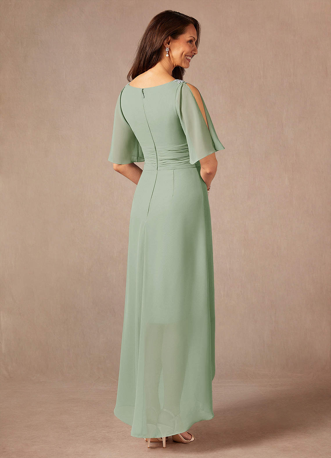 Pascual A-Line V-Neck Chiffon Mother of the Bride Dress in Dusty Sage