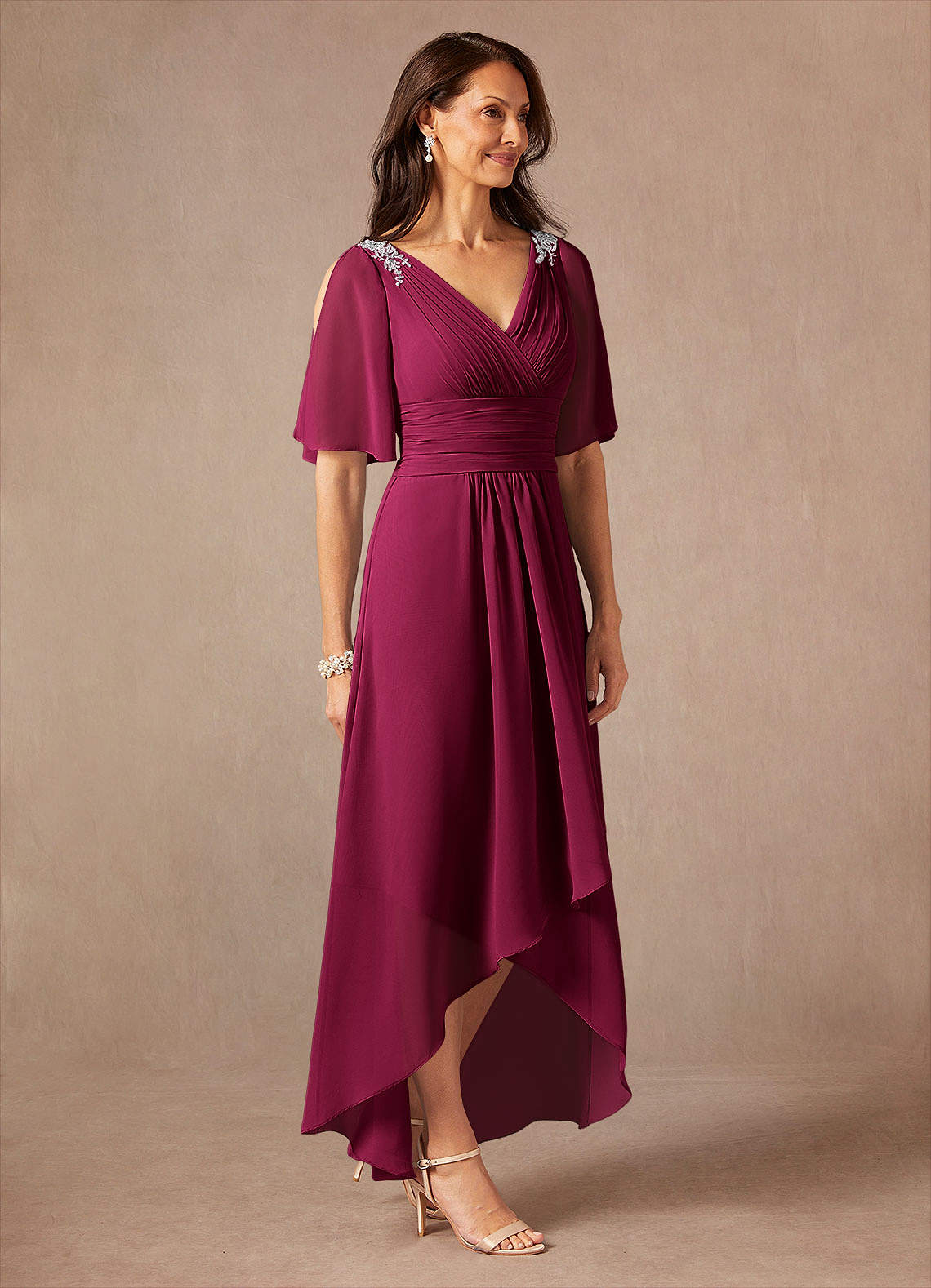 Pascual A-Line V-Neck Chiffon Mother of the Bride Dress